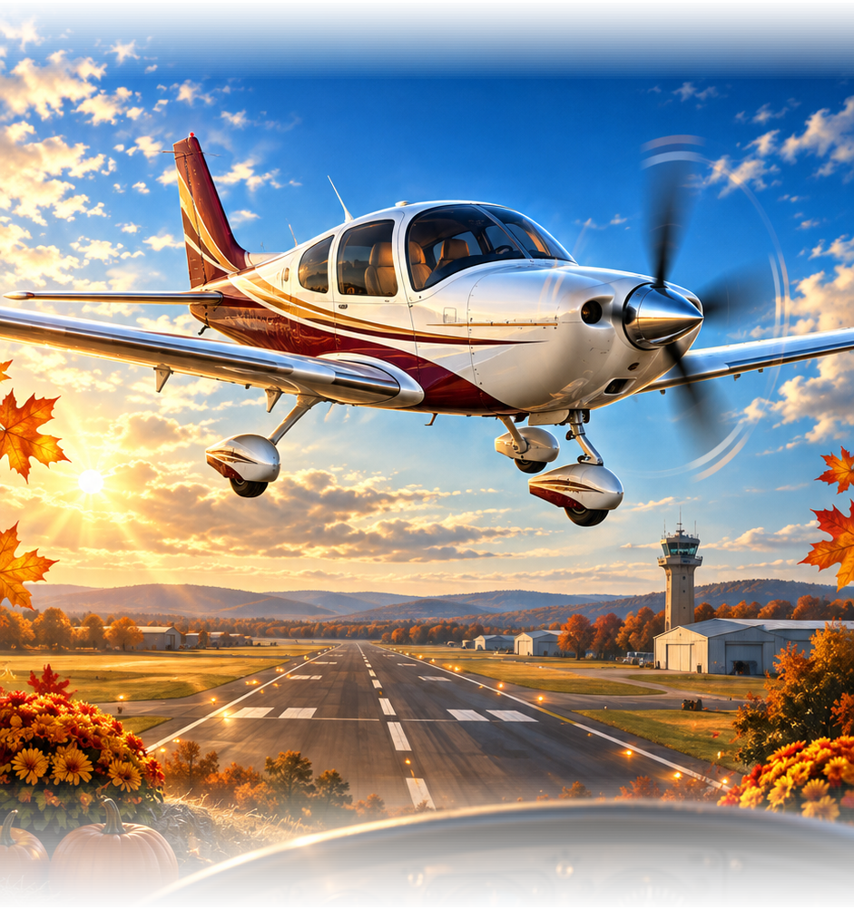 Aviation illustration featuring a small propeller aircraft; it does not indicate an aircraft will be on site.